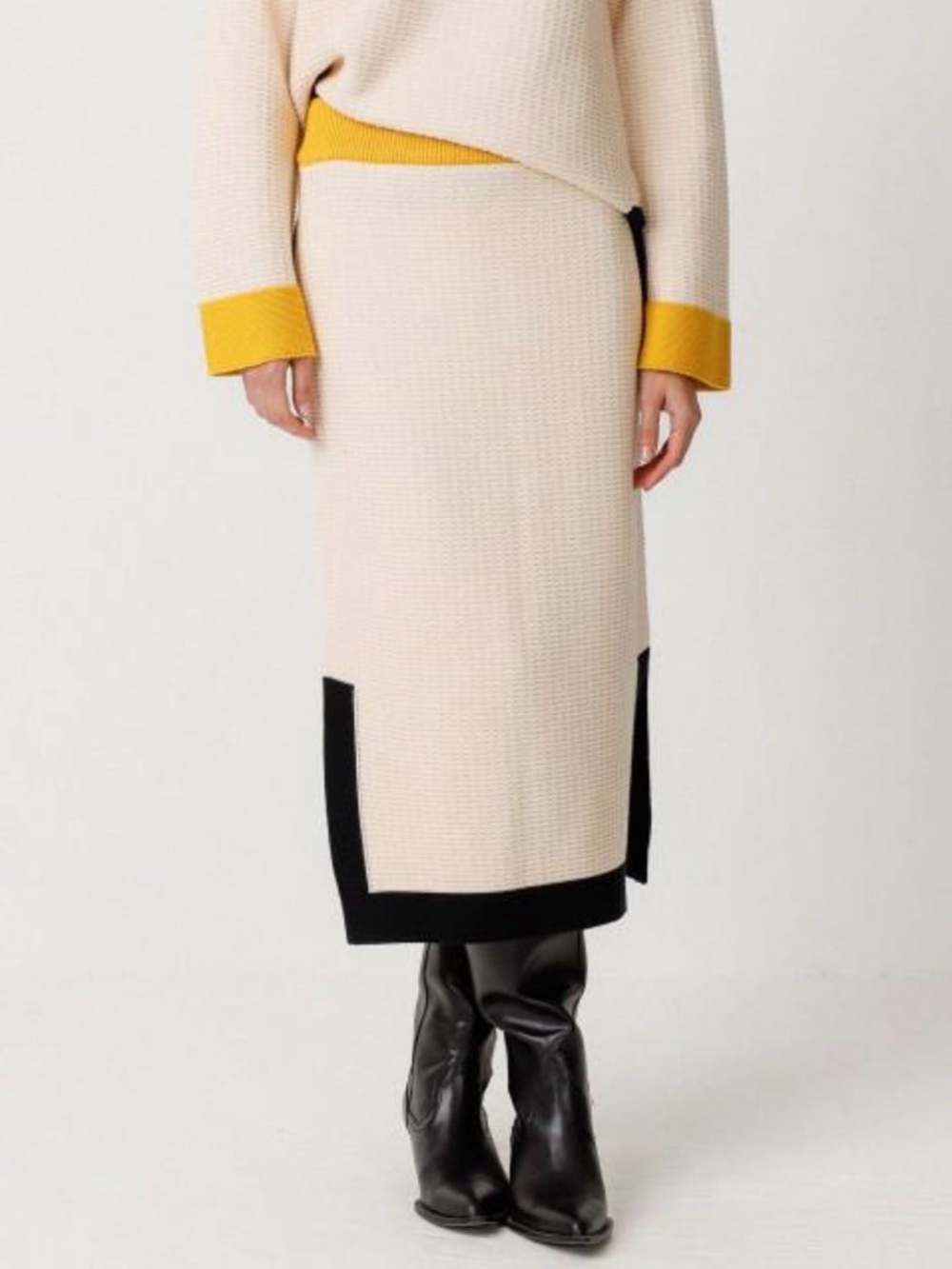 SKFK Gilda Knit Midi Skirt Cream Yellow Colorblock Slit EU 38 US 6 NWT